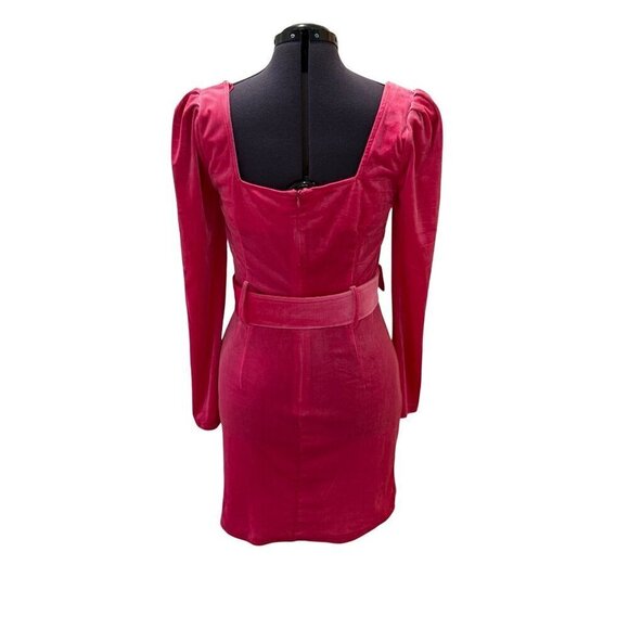 Blu Pepper Velour Belted Bodycon‎ Mini Dress Hot Pink Size L - Picture 5 of 14